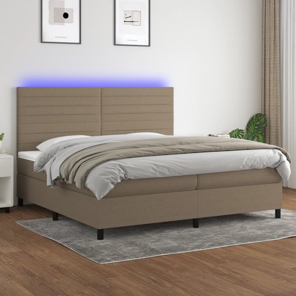 vidaXL Posteľ boxsping s matracom a LED sivohnedá 200x200 cm látka