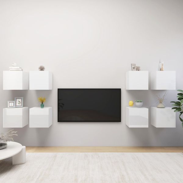 vidaXL Nástenné TV skrinky 8 ks lesklé biele 30,5x30x30 cm