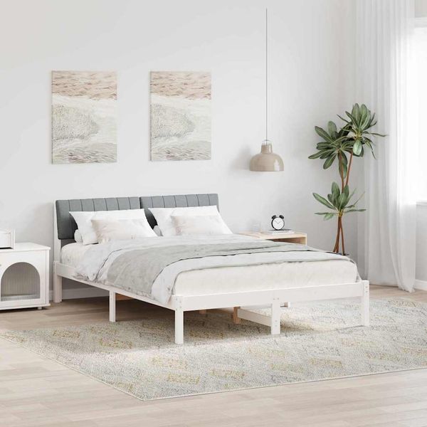 vidaXL Rám postele Biela a svetlosivá 135 x 190 cm Borovicový masív