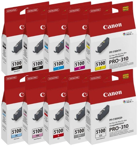 kazeta CANON PFI-5100 MBK/PBK/C/M/Y/PC/PM/R/GY/CO PACK iPF PRO-310 (10x 14,4 ml)