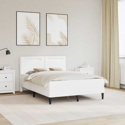 vidaXL Rám postele s LED pásikmi Biela 140 x 190 cm Umelá koža