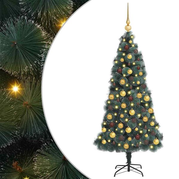 vidaXL Umelý predsvetlený vianočný stromček s balónikovým setom 210 cm
