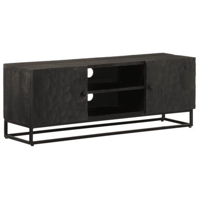 vidaXL TV skrinka, čierna 110x30x40 cm, mangový masív a železo