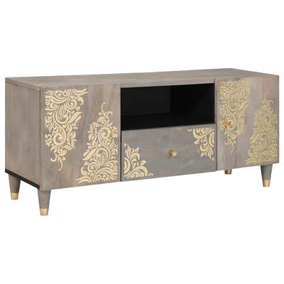 vidaXL TV skrinka s poličkou Sivá 105 x 33 x 46 cm Masívne mango drevo