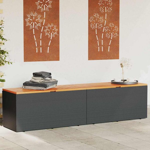 vidaXL Záhrad. úložný box čierny 220x50x54 cm polyratan akáciové drevo