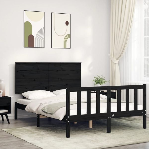 vidaXL Rám postele s čelom čierny 140x190 cm masívne drevo
