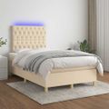 vidaXL Boxspring posteľ s matracom a LED krémová 120x190 cm látka