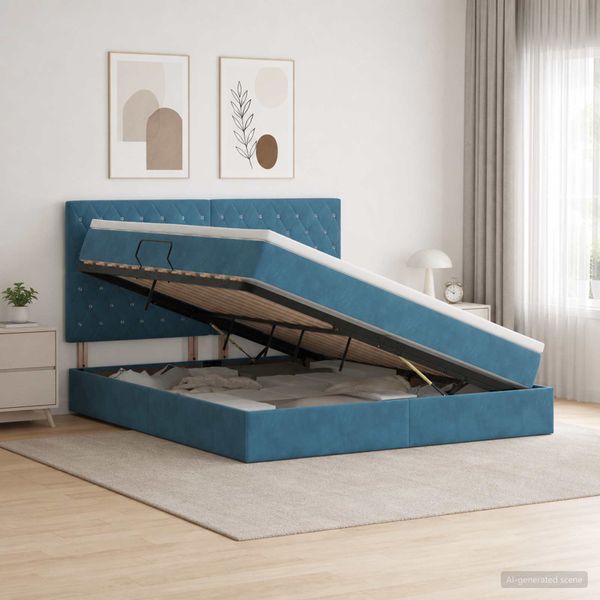 vidaXL Postel s úložným prostorem a matrací Tmavomodrá 140 x 200 cm