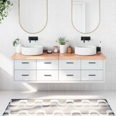 vidaXL Kúpeľňová doska bledohnedá 180x40x(2-6) cm ošetrený masív