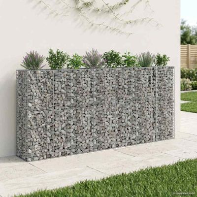 vidaXL Gabiónová vyvýšená posteľ 4 pcs Strieborná 330 x 50 x 150 cm