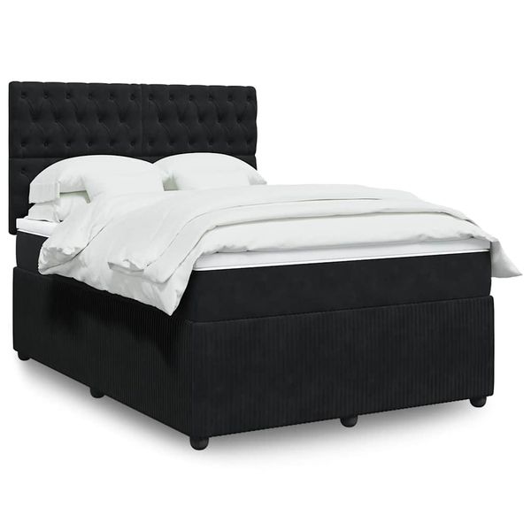 vidaXL Posteľný rám boxspring s matracom čierny 140x200 cm zamat