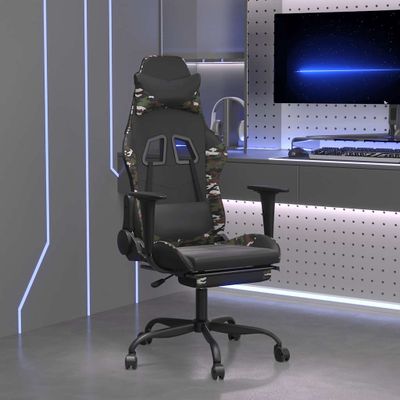 vidaXL Herná stolička s podnožkou čierna a maskovacia umelá koža
