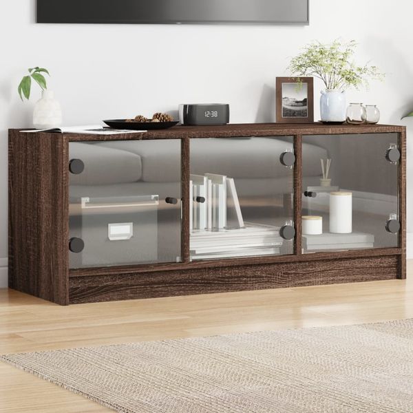 vidaXL TV skrinka so sklenenými dvierkami hnedý dub 102x37x42 cm