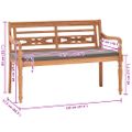 vidaXL Lavička Batavia s tmavosivou podložkou 120 cm tíkový masív