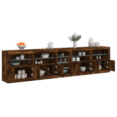 vidaXL Komoda s LED svetlami dymový dub 283x37x67 cm
