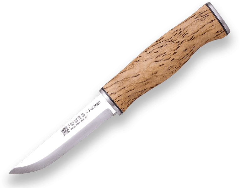 JOKER CL127 PUUKKO lovecký nôž 10 cm, drevo kučeravej brezy, kožené puzdro