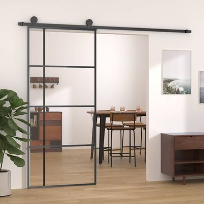 vidaXL Posuvné dvere ESG sklo a hliník 90x205 cm čierne