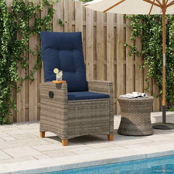vidaXL Polohovacie kreslo s podnosom na čaj 62 x 64 x 112 cm polyratan
