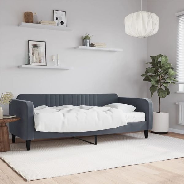 vidaXL Denná posteľ s matracom tmavosivá 90x200 cm zamat