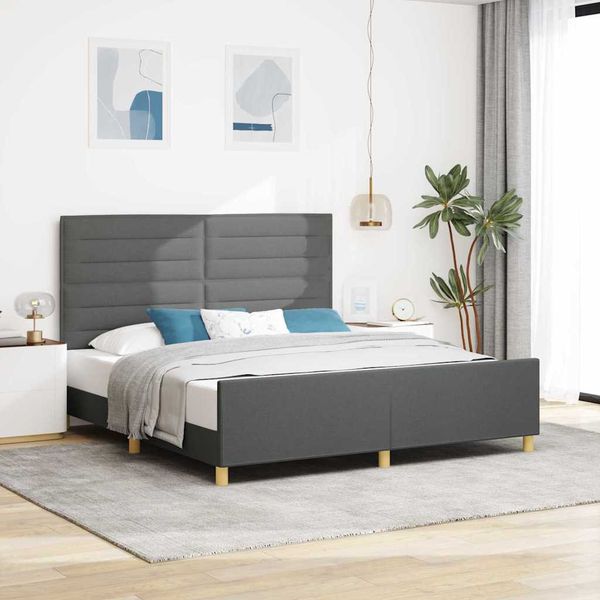 vidaXL Rám postele s čelnou doskou Tmavo šedá 180 x 200 cm látka