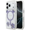 Puzdro Guess Resin Flowers Glitter MagSafe pre iPhone 17 Pro fialové