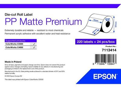 PP Matte Label Premium, 76mm x 127mm, 220 nálepiek