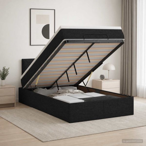 vidaXL Ottoman posteľ s matracom a LED Čierna 120 x 200 cm Látka