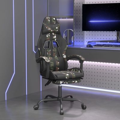 vidaXL Otočná herná stolička s podnožkou čierna a maskáčová umelá koža