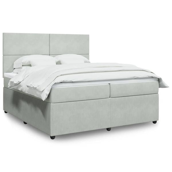 vidaXL Posteľný rám boxsping s matracom bledosivý 200x200 cm zamat