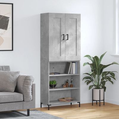 vidaXL Vysoká skrinka betónová sivá 69,5x34x180 cm spracované drevo