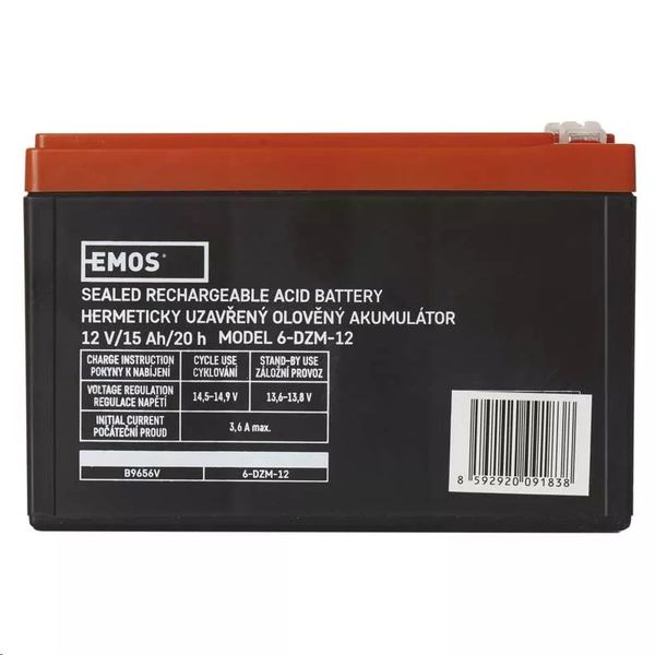 Baterie olověná  12V / 15Ah  EMOS B9656V Trakční (F 6,3mm)