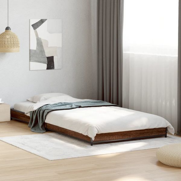 vidaXL Posteľný rám hnedý dub 90x200 cm kompozitné drevo a kov