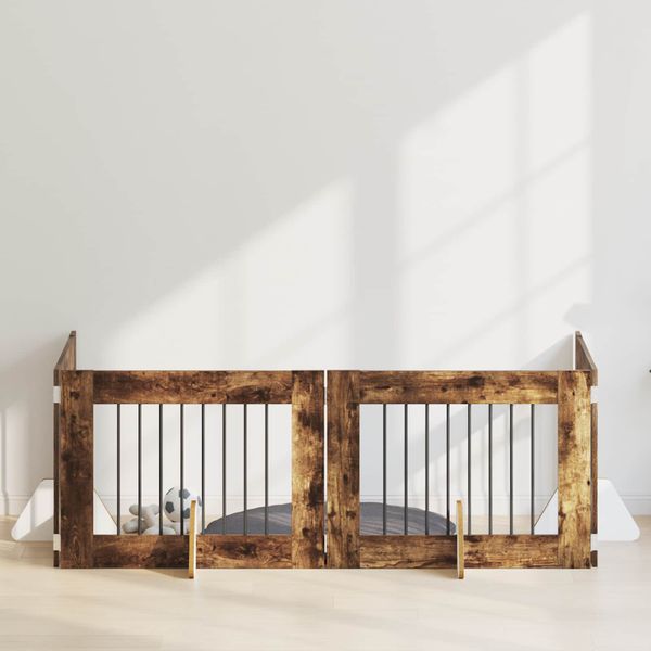 vidaXL Brána pre psov so stojanmi 4 pcs Dymový dub 80 x 60 cm