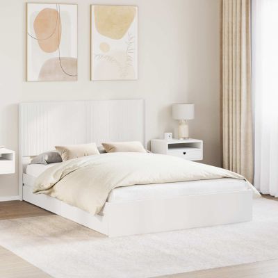 vidaXL Posteľový rám s úložným priestorom a čelom Biela 150 x 200 cm