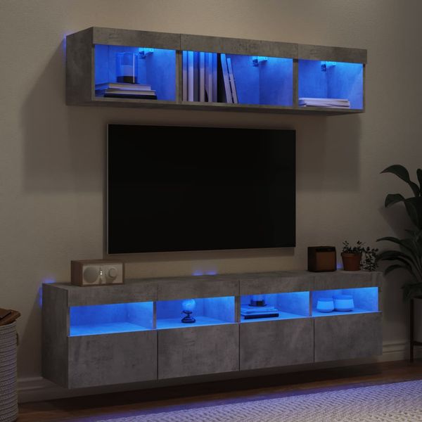 vidaXL 5-dielne TV nástenné skrinky s LED betónovo sivé kompozit.drevo