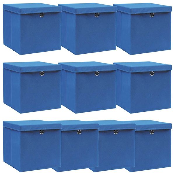 vidaXL Úložné boxy s vekom 10 ks, modré 32x32x32 cm, látka
