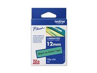 Čierna na zelenej - Rola (1,2 cm x 8 m) 1 kazeta/y lamino páska - pre Brother PT-D210, D600, H110, P750; P-Touch PT-1005, D450, P300; P-Touch Cube Pro PT-P910