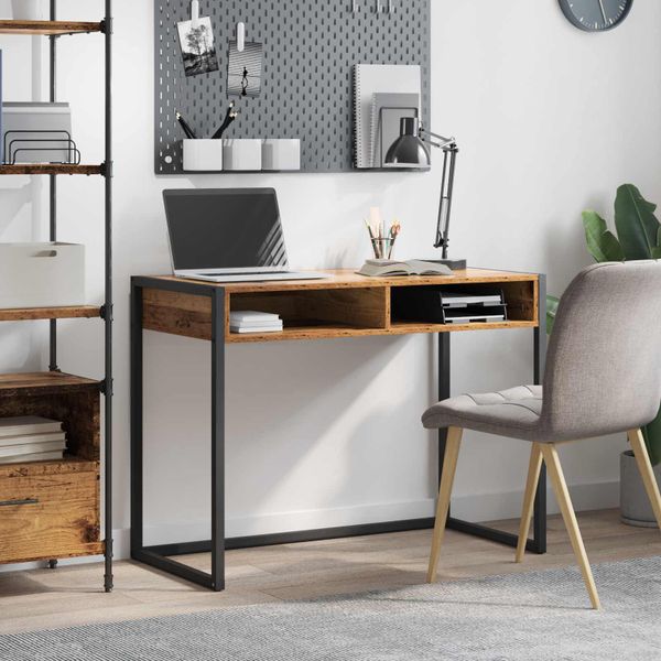 vidaXL Stôl s úložiskom Staré drevo 100 x 50 x 75 cm Kompozitné drevo