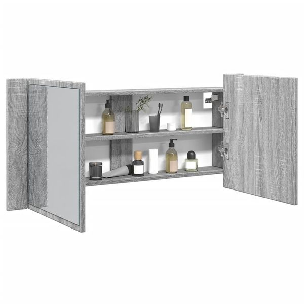 vidaXL LED kúpeľňová zrkadlová skrinka sivá sonoma 100x12x45 cm