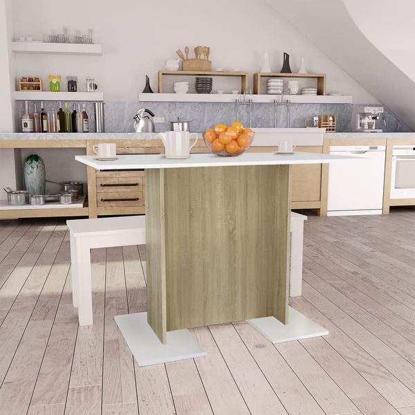 vidaXL Jedálenský stôl biely a farby dubu sonoma 110x60x75 cm drevo