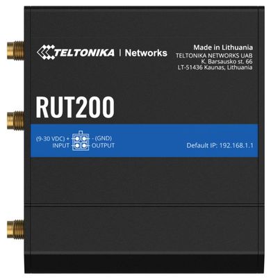 Teltonika RUT200 průmyslový router   1x LAN, 1x WAN, 1x SIM + eSIM, LTE, Wi-Fi 4 Router, 4G LTE Cat 4, Wi-Fi 802.11n, 2× Ethernet 10/100, VPN, DIN montáž, -40 až +75 °C, RMS