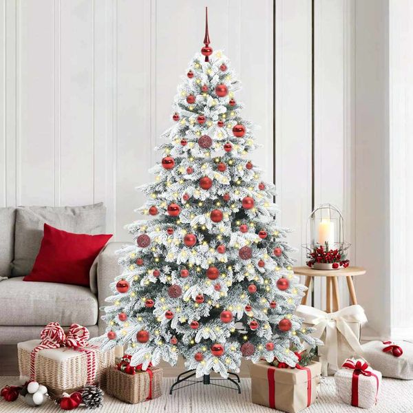 vidaXL Umelý vianočný stromček s 300 LED-i Biela 180 cm PE a PVC