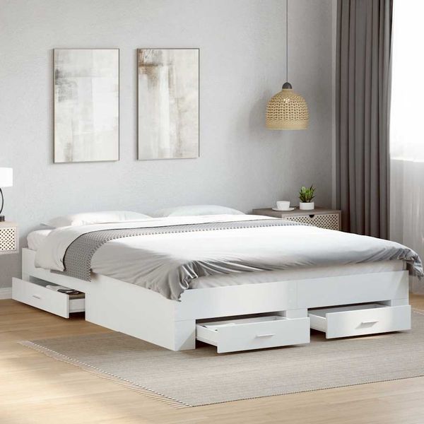 vidaXL Posteľný rám so zásuvkami biely 150x200 cm kompozitné drevo