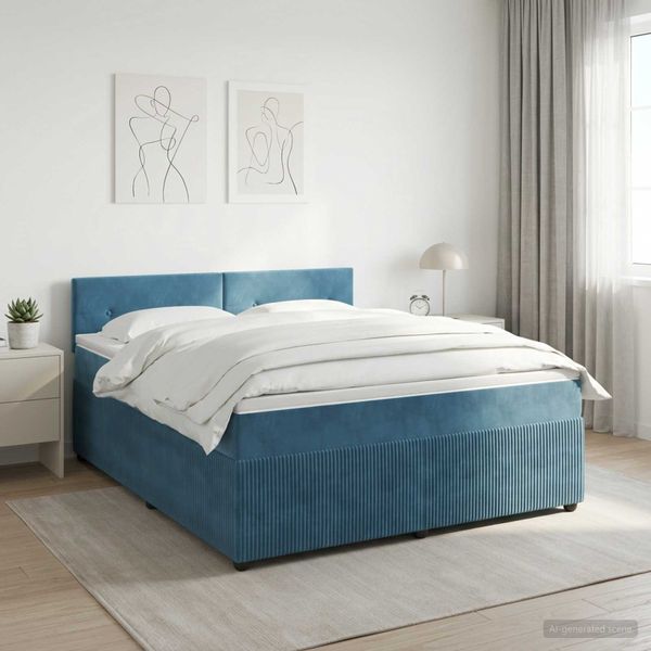 vidaXL Posteľ boxspring s matracom Tmavomodrá 140 x 200 cm Zamat