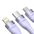 USB kábel 3v1 Baseus Flash Series 2, USB-C + micro USB + Lightning, 100 W, 1,5 m (fialový)