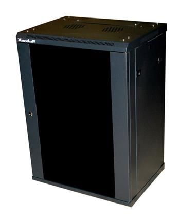 XtendLan 12U/600x450, na zeď, jednodílný, rozložený, skleněné dveře, černý Rozvadec, 19", na stenu, jednodílný, rozložený, výška 12U, 600 x 450, sklenené dvere, kourové sklo, nosnost 60kg, cerný
