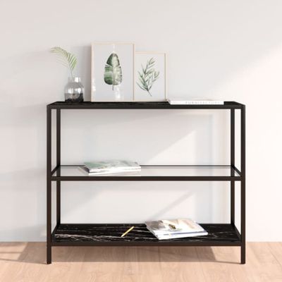 vidaXL Policový regál, priehľadný a čierny mramor 100x36x90 cm, sklo
