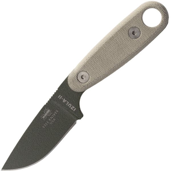 ESEE IZULA-II-OD nôž na krk 7,3 cm, zelená, Micarta, čierne plastové puzdro