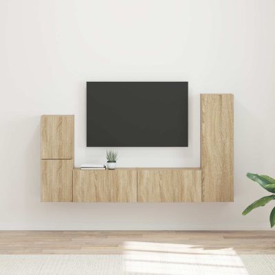 vidaXL Zostava TV skriniek Nástenný 4 pcs Sonoma dub Kompozitné drevo