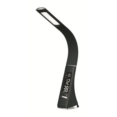 Platinet PDLU3B stolná LED lampa stmievateľná, flexibilné rameno, hodiny, čierna